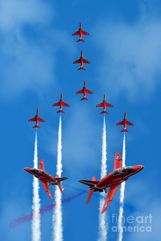 The Red Arrows Art Print featuring the digital art The Red Arrows by Airpower Art