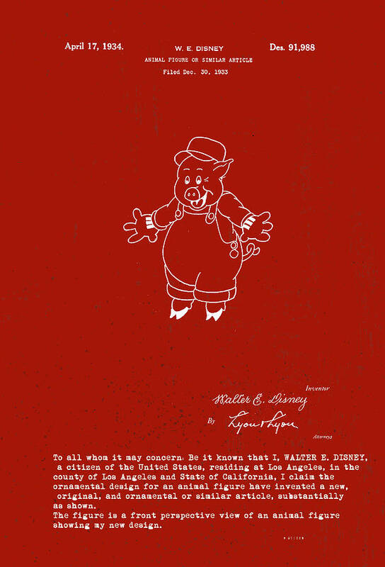 Practical Pig Art Print featuring the digital art Disney Pig Patent #5 by Marlene Watson