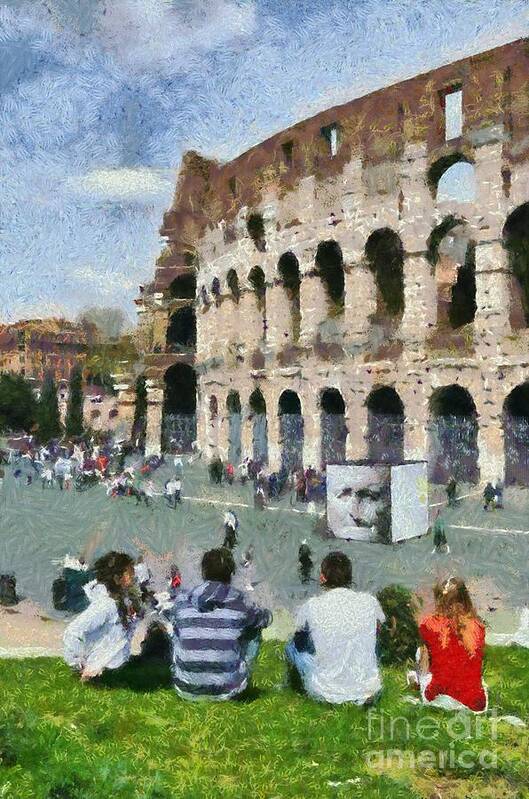 Colosseum Art Print featuring the painting Outside Colosseum in Rome #10 by George Atsametakis