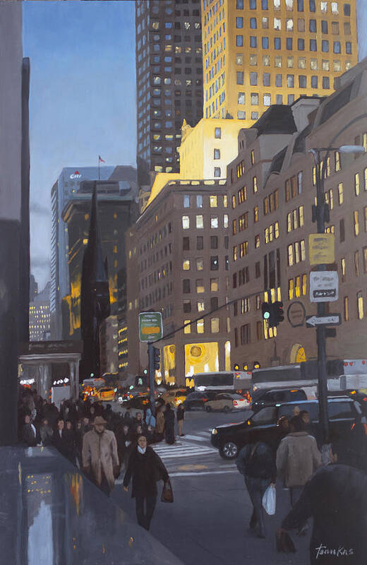 New York Art Print featuring the painting 5th at Twilight by Linda Tenukas