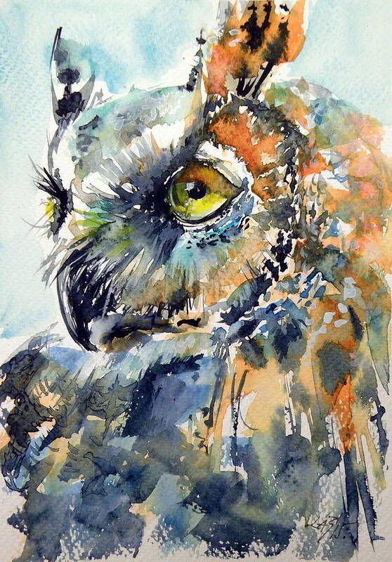 Owl Art Print featuring the painting Owl #5 by Kovacs Anna Brigitta