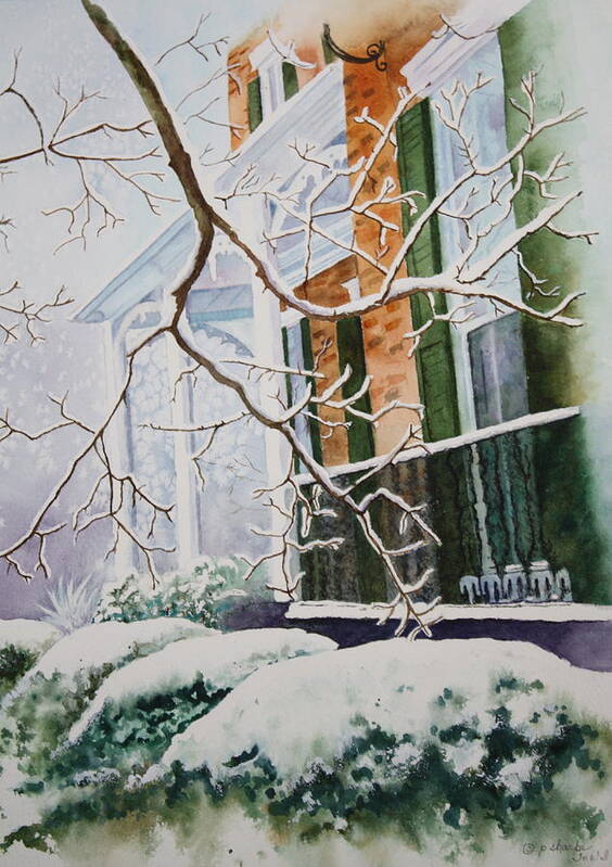 Snow Scene Landscape Art Print featuring the painting A Blanket of Snow by Patsy Sharpe