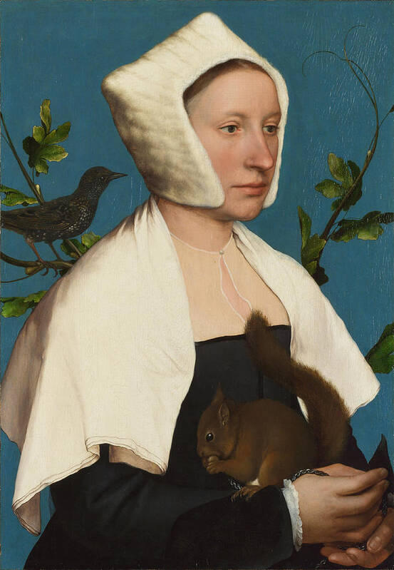 Hans Holbein The Younger Art Print featuring the painting A Lady with a Squirrel and a Starling #2 by Hans Holbein the Younger