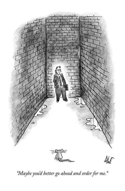 Rat Art Print featuring the drawing A Man Cornered In An Alleyway Speaks On His Cell by Frank Cotham