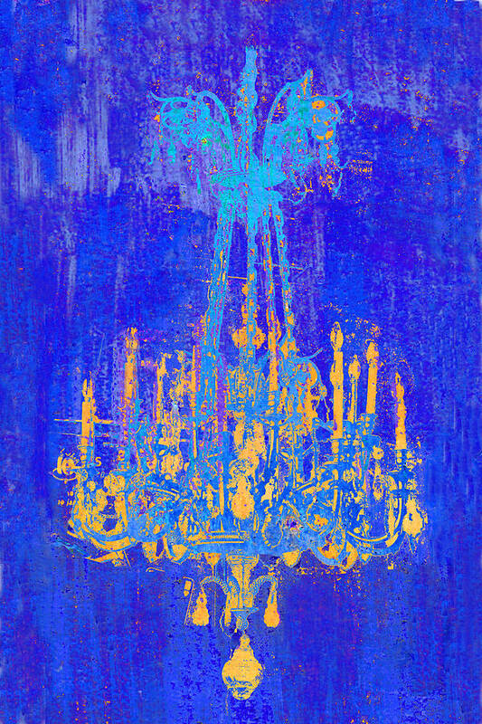 Chandelier Art Print featuring the photograph Abstract Cobalt Blue Chandelier by Suzanne Powers