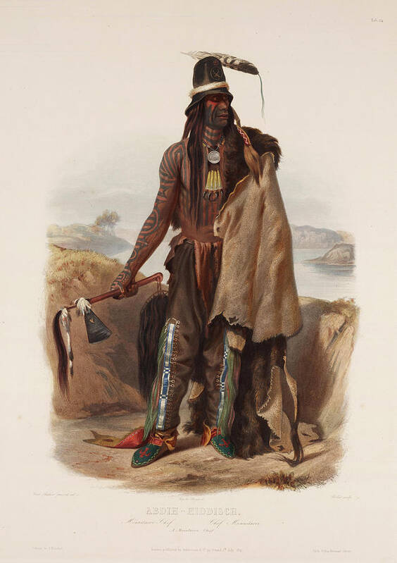  Karl Bodmer Art Print featuring the drawing Addih Haddisch a Mandan Chief by Karl Bodmer