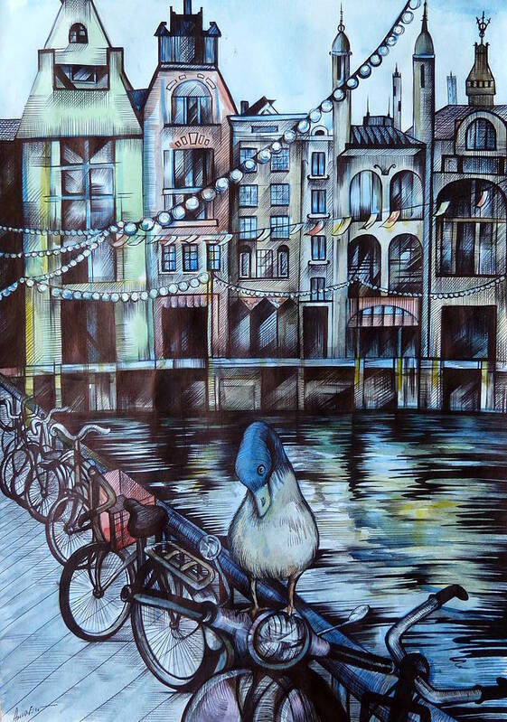 Travel Art Print featuring the drawing Amsterdam by Anna Duyunova