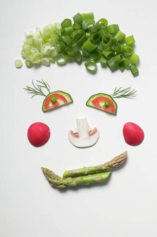 Amusing Art Print featuring the photograph Amusing Face Made From Vegetables, Dill And Mushroom by Foodcollection