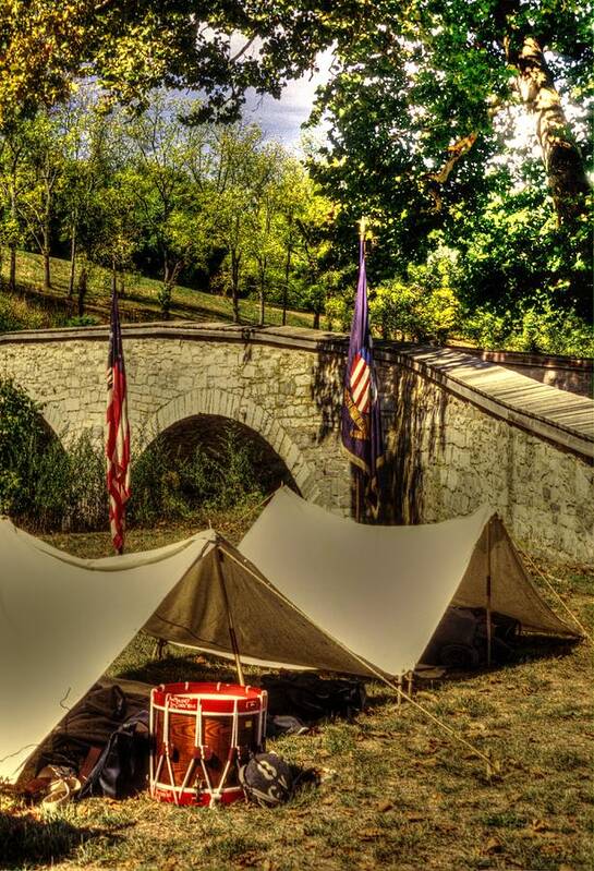 Civil War Art Print featuring the photograph Antietam - 8th Connecticut Volunteer Infantry-A1 Encampment Near the Foot of Burnsides Bridge by Michael Mazaika