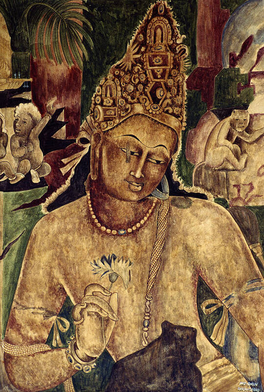Ajanta Art Print featuring the painting Artwork From Ajanta Caves, India by Alain Evrard