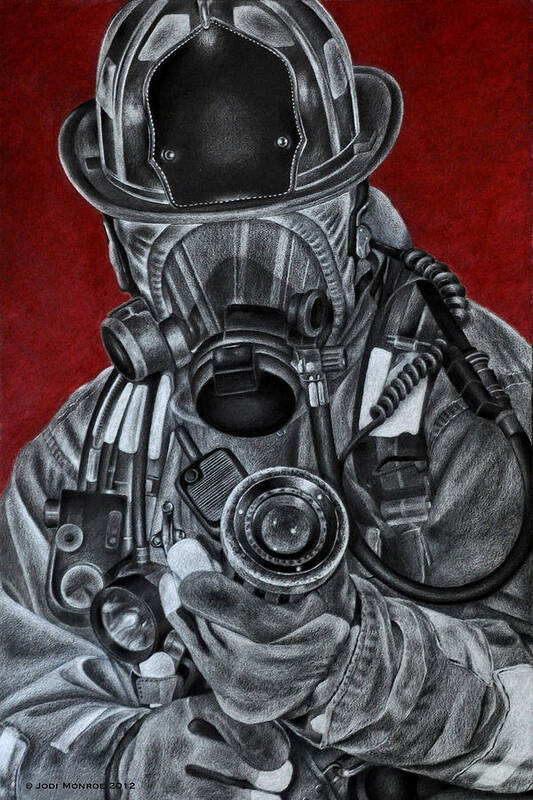 Firefighter Art Print featuring the drawing Assault by Jodi Monroe