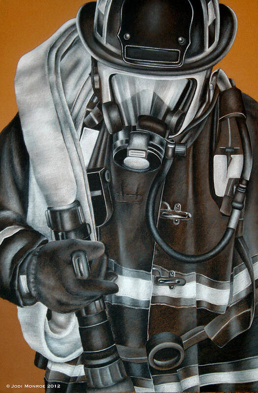 Firefighter Art Print featuring the drawing Attack by Jodi Monroe