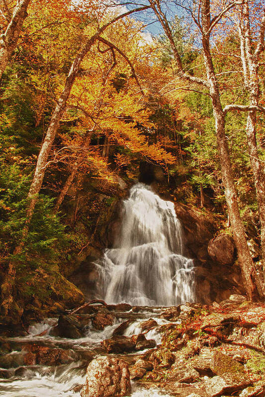 Granville Vermont Art Print featuring the photograph Autumn colors over Moss Glen Falls by Jeff Folger