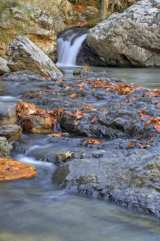 Arkansas Art Print featuring the photograph Autumn Leaves at Little Missouri Falls - Arkansas - Waterfall by Jason Politte