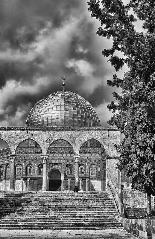 Israel Art Print featuring the photograph Awaiting the Hour of Prayer BW by Mark Fuller