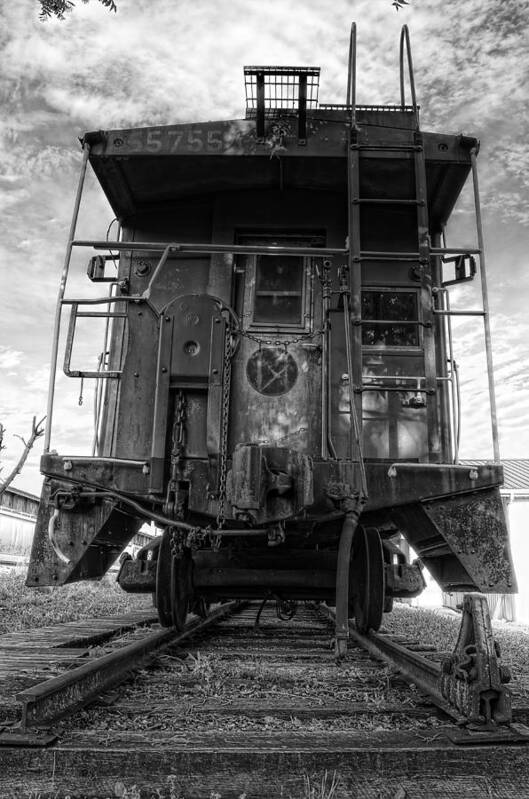 Caboose Art Print featuring the photograph Back of the Line - BW by Steve Hurt