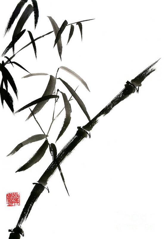 Bamboo Art Print featuring the painting Bamboo japanese chinese sumi-e suibokuga tree watercolor original ink painting by Mariusz Szmerdt