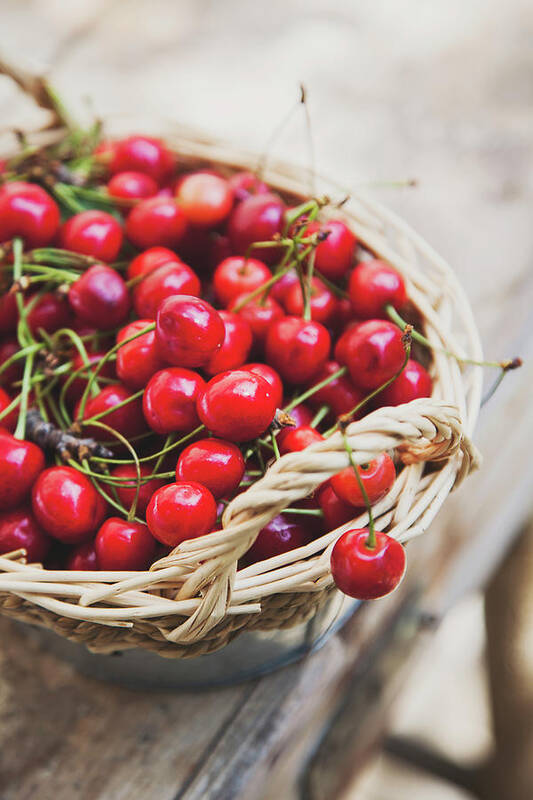 Cherry Art Print featuring the photograph Basket Of Cherries by © Emoke Szabo