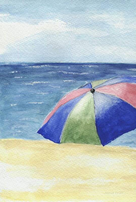 Beach Art Print featuring the painting Beach Umbrella One by Jamie Frier