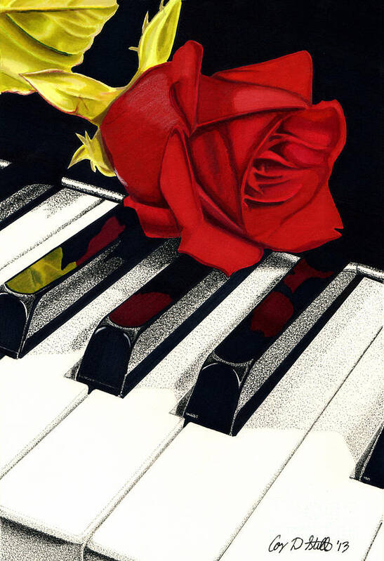 Red Art Print featuring the drawing Beautiful Music by Cory Still