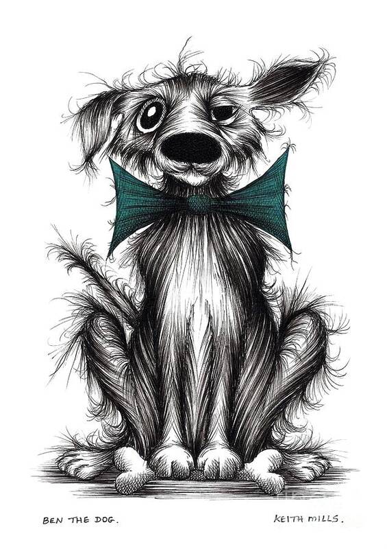 Dog In Bow Art Print featuring the drawing Ben the dog by Keith Mills