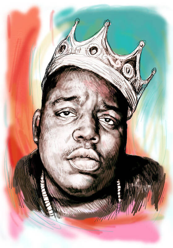 Biggie Smalls Colour Drawing Art Poster - Pop Art Art Print featuring the painting Biggie smalls colour drawing art poster by Kim Wang