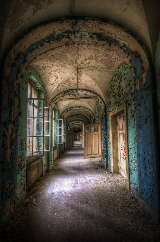 Urbex Art Print featuring the digital art Blue arch by Nathan Wright