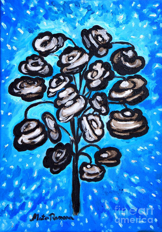 Blue Art Print featuring the painting Bouquet of white poppies by Ramona Matei