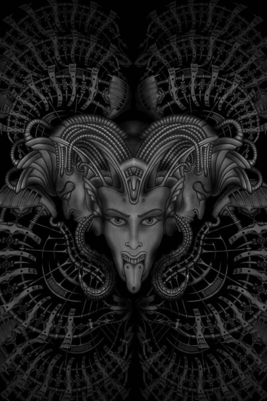 Rodrigomagnovieira Biomechanic Alien Pattern Dark Art Organisma Art Print featuring the drawing Breath by Rodrigo Vieira