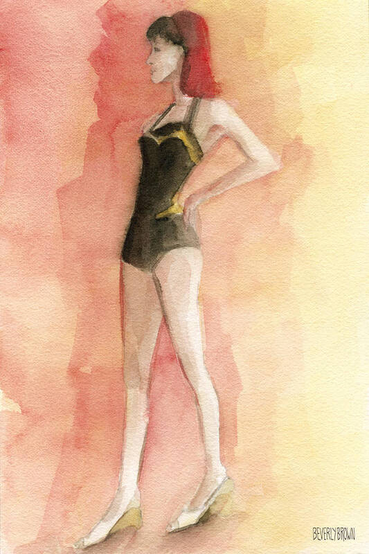 Fashion Art Print featuring the painting Brown Vintage Bathing Suit 3 Fashion Illustration Art Print by Beverly Brown Prints