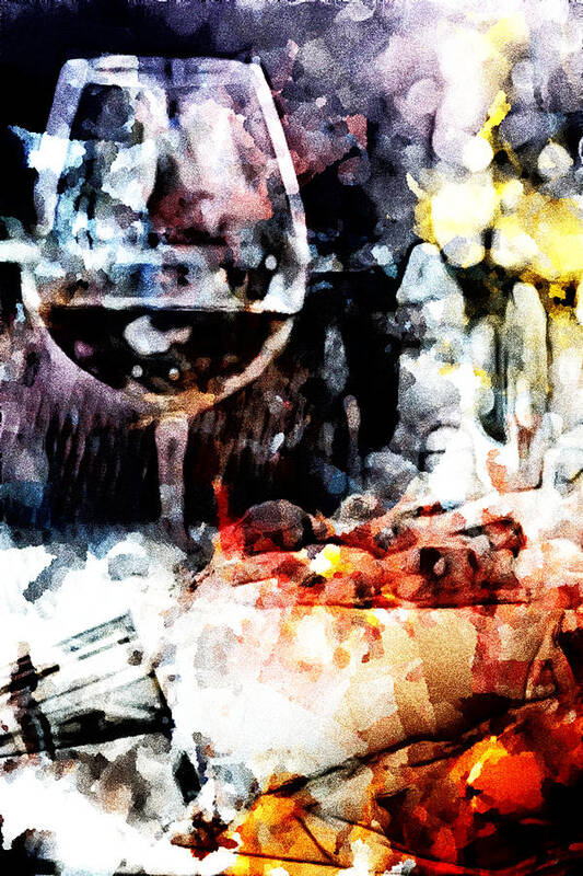 Bruschetta Art Print featuring the digital art Bruschetta and Red Wine by Andrea Barbieri