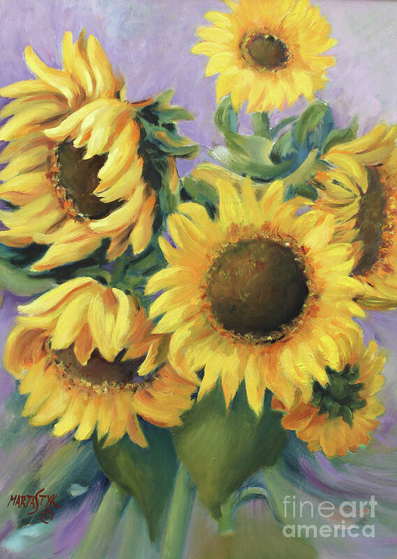 Large Sunflowers Art Print featuring the painting Bunch of Sunflowers by Marta Styk