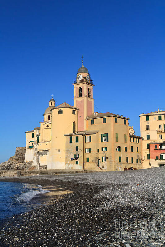 Ancient Art Print featuring the photograph Camogli seaside and church by Antonio Scarpi