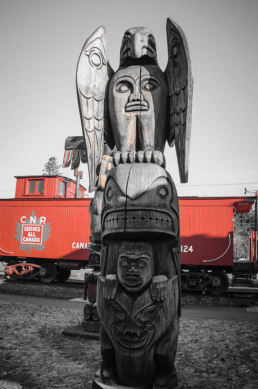 Totem Art Print featuring the photograph Canadian Totem and Railway by Roxy Hurtubise