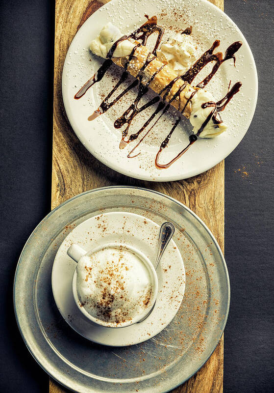 Cannoli Art Print featuring the photograph Cannoli And Cappuccino by Chang