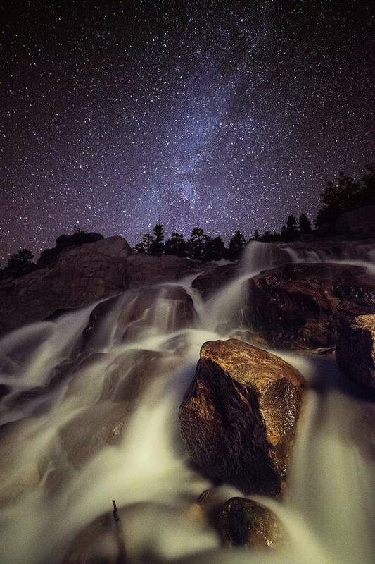 Tranquility Art Print featuring the photograph Capturing A Starry Night Waterfall In by Mike Berenson / Colorado Captures