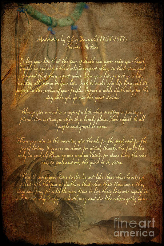 Chief Tecumseh Poem Art Print featuring the digital art Chief Tecumseh Poem by Wayne Moran