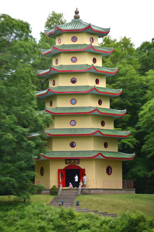 Pagoda Art Print featuring the painting Chinese temples pagoda by Jeelan Clark