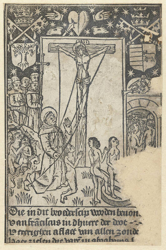 Crucified Christ Art Print featuring the drawing Christ On The Cross With St by Anonymous