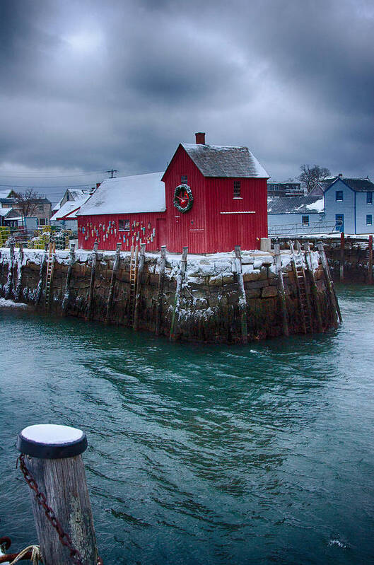 Rockport Harbor Art Print featuring the photograph Christmas in Rockport Massachusetts by Jeff Folger