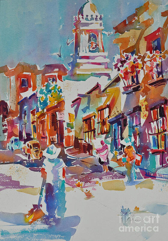 San Miguel De Allende Art Print featuring the painting Clean Sweep, Frank Nash Award, Transparent Watercolor Society of America, 2015 by Roger Parent