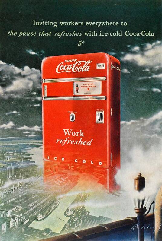 Work Refreshed Art Print featuring the digital art Coke - Coca Cola Vintage Advert by Georgia Clare