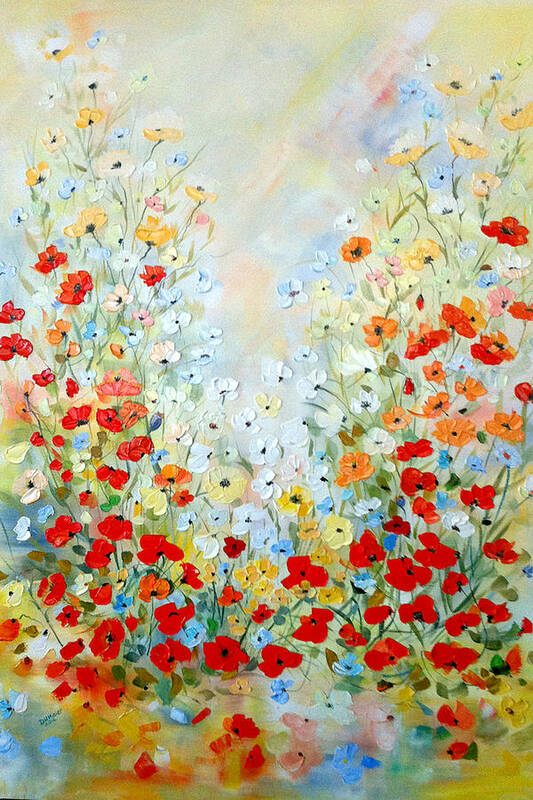 Field Art Print featuring the painting Colorful Field of Poppies by Dorothy Maier