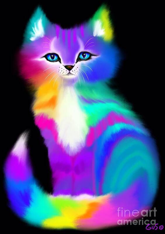 Colorful Cats Art Print featuring the painting Colorful Striped Rainbow Cat by Nick Gustafson