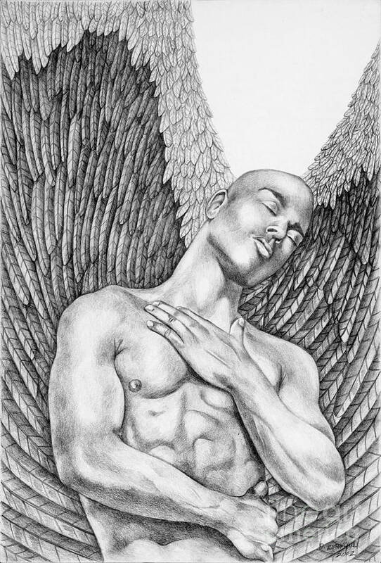 Contemplating Black Male Angel Art Print by Rosendahl - Fine Art