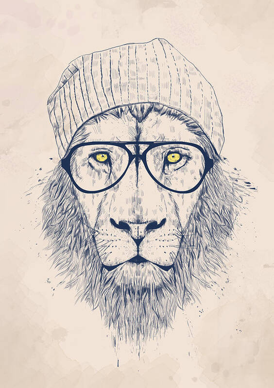 Lion Art Print featuring the drawing Cool lion by Balazs Solti