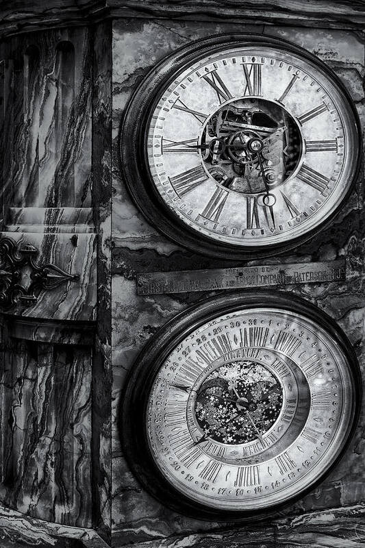 America Art Print featuring the photograph Cornu Clock BW by Susan Candelario