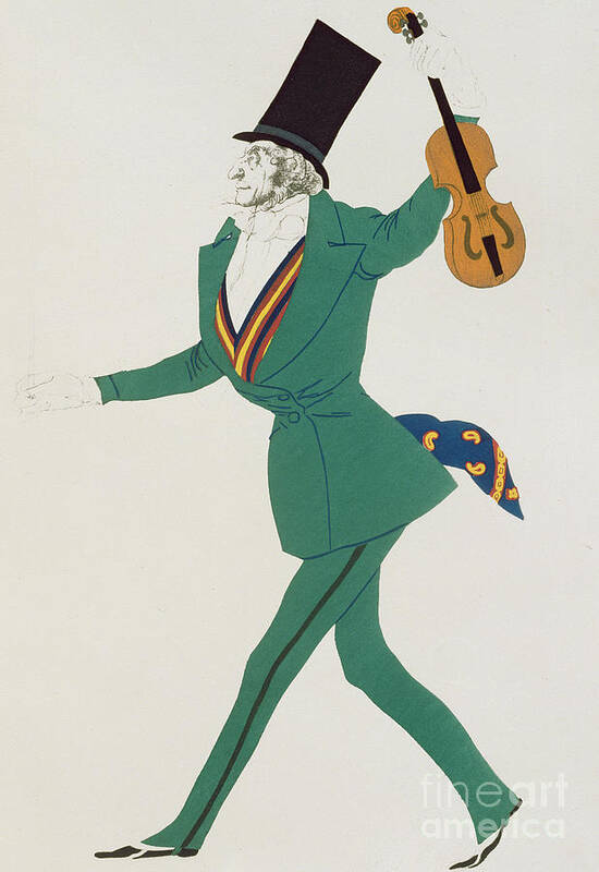 Leon Bakst Art Print featuring the painting Costume design for Paganini in The Enchanted Night by Leon Bakst