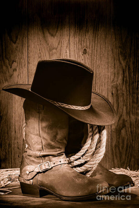 Boots Art Print featuring the photograph Cowboy Hat and Boots by Olivier Le Queinec