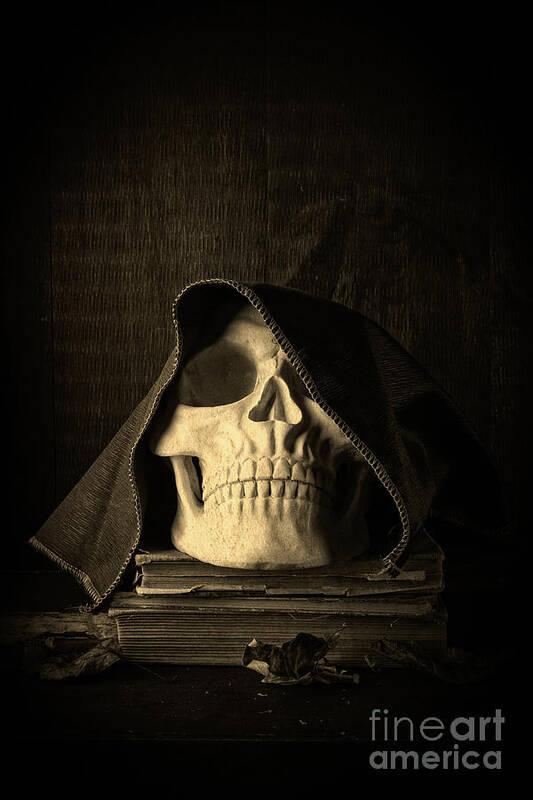 Halloween Art Print featuring the photograph Creepy Hooded Skull by Edward Fielding